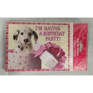NOS Tender Thoughts Girl Birthday 8 Invitations "I'm Having a Party!" Puppy Dog